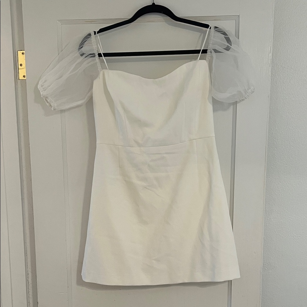 French Connection White Mini Dress with Sheer Sleeves